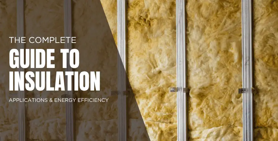 Close-up of yellow glasswool insulation fitted between metal studs